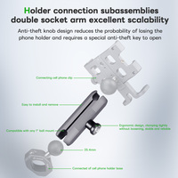 FANAUE DA-90F Bras flexible double en alliage d'aluminium gris compatible avec une boule de 1 pouce (25 mm) pour support de téléphone de moto, fabriqué en Chine