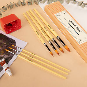 Vente en gros de pinceaux de peinture en Nylon pour aquarelle, ensemble de pinceaux de peinture d'artiste acrylique de forme ronde en bois jaune - Product Image 2