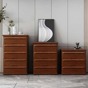 Walnut Solid <b>Wood</b> Floor Standing <b>Storage</b> Cabinet | 3/4/5 Drawers Organizer for Bedroom Living Room Household - Product Image 1