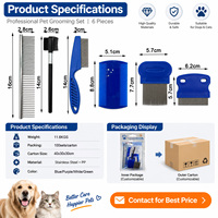 Kit de toilettage pour animaux double face 6-en-1, produits de nettoyage et de toilettage pour animaux, kit d'outils réutilisables pour enlever les poils d'animaux, brosse démêlante, peignes anti-poux