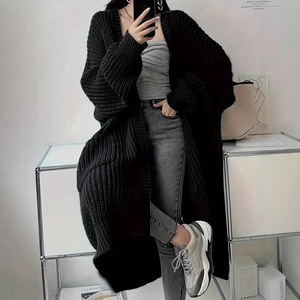 Abrigo de suéter grueso para <span class=keywords><strong>mujer</strong></span> de otoño invierno con cárdigan suelto de estilo de punto informal largo con manga larga - Product Image 1