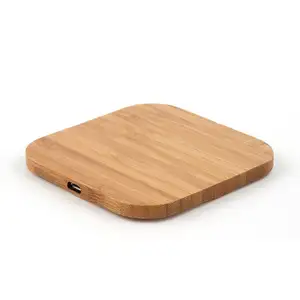 Ultra Slim Bamboo Wood Fast Wireless Charger Customized Logo Qi Square Bamboo Wireless Charger Wooden Plate Phone Chargers