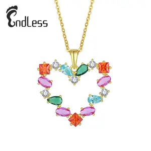 14K 18K Gold Plated Vermeil Jewelry Custom Pendant Necklace Colorful Zirconia OEM ODM 925 Silver Heart Charm For Women Jewelry