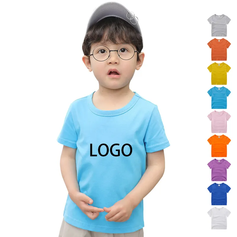Venta al por mayor ropa de chico impresión personalizada su propio logotipo 100% algodón niños camiseta lisa Unisex niños camisetas estampado de dibujos animados