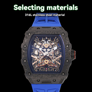 Mode ultradunne mechanische horloge met skeletwijzerplaat van koolstofvezel, saffierkristal, 3ATM waterdicht, blauwe rubberen band, herenhorloge - Product Image 4