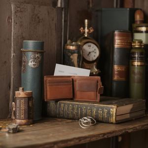Boshiho Handmade Vintage Leather Card Holders Durable No Closure with RFID Protection Hand Grip Pattern <b>Coin</b> <b>Purse</b> - Product Image 4