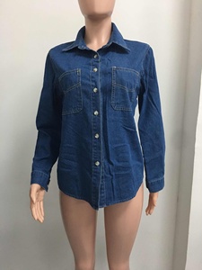 薄款垂褶棉女式水洗覆盖牛仔衬衫上衣Sehe时尚 - Product Image 6