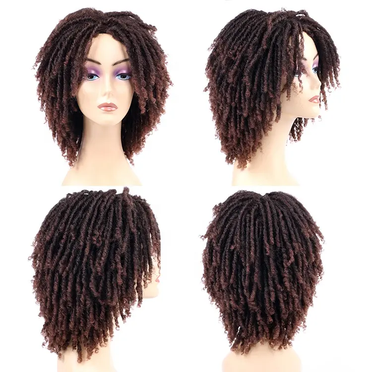 Hair Short Dreadlock Twist Wigs for Black Women Short Afro Curly Twist Wigs Braided Faux Locs Crochet Hair Synthetic Wigs