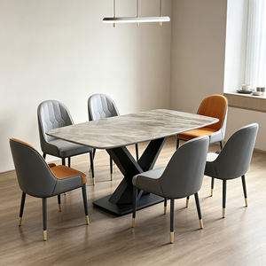 Ensemble de table à manger rectangulaire moderne en marbre avec 6 chaises en cuir PU, design minimaliste, meubles pour la maison - Product Image 3