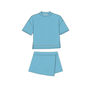 Ensemble sweat-shirt en coton à manches courtes et jupe asymétrique pour filles, vêtements pour enfants, variété pour l'école, le sport et le quotidien - Product Image 3