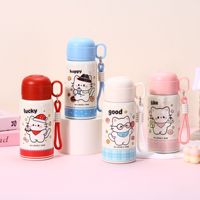 Mignonne tasse thermos isotherme en acier inoxydable à thème chat pour enfants, double usage avec paille, portable, pour bébé, 6-12 heures