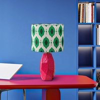 Lampe de table en céramique rose moderne avec abat-jour en tissu à motifs, lumière de bureau à 3 couleurs réglables pour la chambre à coucher, le salon, la décoration de la maison