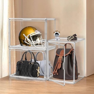 GHSDFBB Clear Baseball Hat Display Case Crystal Acrylic Helmet Display Box With Stainless Steel Risers Baseball Holder Stand Memorabilia Helmet Display Case For Baseball(9.6x9.3x7.3 Inch