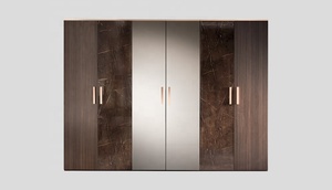 Juego de Muebles de Dormitorio de 5 Piezas, Estilo Italiano Contemporáneo, Tapizado en Madera Maciza, con Espacio de Almacenamiento, Color Marrón Dorado, Tallado a Mano - Product Image 6