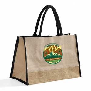 Grands sacs fourre-tout en toile de jute et coton, durables, robustes, réutilisables, multi-usages, à soufflets, pour courses et usage général - Product Image 2