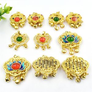 Collar con Colgante de Estilo Antiguo con Gota de Aceite Dorada, <span class=keywords><strong>Loto</strong></span>, Candado Ruyi con Campana, <span class=keywords><strong>Sutra</strong></span> <span class=keywords><strong>del</strong></span> Corazón con el Carácter Fu, Collar DIY, Cadena para Suéter - Product Image 3