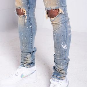 Jeans Ajustados Retro para Hombre, Personalizados, con Lavado a la Moda, Efecto Salpicado de Pintura y Rodillas Desgarradas, Venta al Por Mayor - Product Image 6