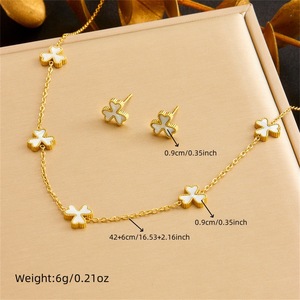Flower Shape Stainless Steel Jewelry <b>Set</b> With White Shell Pendant Necklace Earrings <b>Bracelet</b> For Women Party Wear - Product Image 4