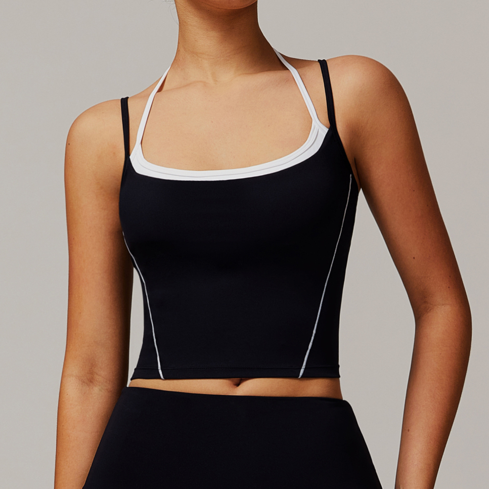 Pseudo Halter Yoga Tank Top for Women High Intensity Running Workout Fitness Seamless Sports Bra Double Layer Sports Bra