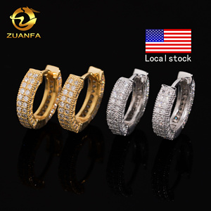 USA Local Stock Pass Diamond Tester 2Row VVS Moissanite Diamond Iced Out <strong>Hoop</strong> Earrings Hip Hop Jewlery 925 <strong>Silver</strong> <strong>Hoop</strong> Men - Product Image 1