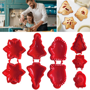 Christmas Cookie Baking Mold Set Red Christmas Tree Star Mitten Shapes Apple Pie Mold Tool ABS Material Hand Wash Only - Product Image 1