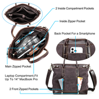 Sac fourre-tout unisexe vintage en daim et cuir de vachette OEM pour ordinateur portable 14,2 pouces, avec garniture en cuir huilé, grande capacité, pour hommes et femmes, idéal pour les voyages et le quotidien