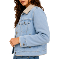 Blouson en jean pour femme, doublé sherpa, col polaire, boutonné, manches longues, chaud, personnalisé, pour l'hiver