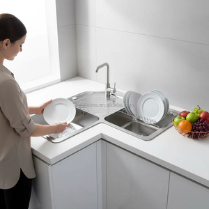 Nuovo Lavello da Cucina Moderno Rettangolare Angolare a Doppia Vasca <span class=keywords><strong>Salvaspazio</strong></span> in Acciaio Inox con Garanzia di 5 Anni - Product Image 5