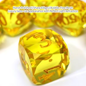 Dés en résine jaune doré DND, ensemble <span class=keywords><strong>de</strong></span> 7 pièces à facettes prismatiques effet soleil, fabricant <span class=keywords><strong>de</strong></span> dés en résine personnalisés - Product Image 2