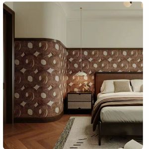 Mural de Pared Rectangular de Terciopelo y Satén <span class=keywords><strong>con</strong></span> Diseño de Círculos Concéntricos Texturizados en Tono Marrón, Estilo Lujoso y Moderno, Patrón de Anillos Dibujado a Mano para Sala de Estar - Product Image 5