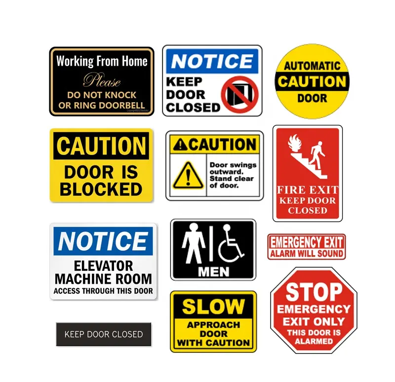 Door Caution Sign Automatic Door Signs Do Not Enter Warning Sign Board UV Printing Reflective Aluminum Plate Decals