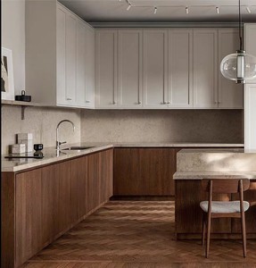 Gabinete de cocina acanalado moderno con diseños fáciles Frentes de cajón de estilo agitador de polímero Manijas ocultas Carcasa de MDF <span class=keywords><strong>Alacena</strong></span> - Product Image 4