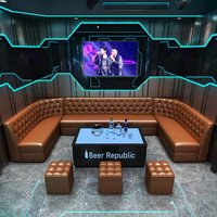 Canapé d'angle en forme de L moderne à 7 places, style boîte de nuit, usage commercial, luxe, avec bar lumineux LED