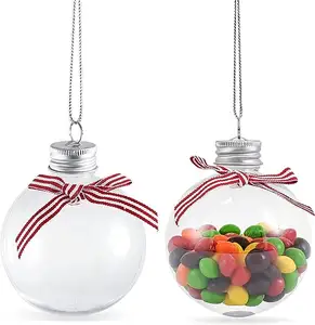 DIYクリスマスボール球飾り用の赤と白のリボンが付いた充填可能な装飾品プラスチッククラフト装飾ボール装飾