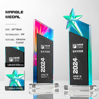 Conception personnalisée Trophée en cristal Impression UV colorée Trophées en marbre de cristal Récompenses annuelles des employés Plaque d'appréciation commerciale