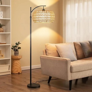 Rattan Boho Arc Dimmable LED Floor <strong>Lamp</strong> for Living Room Wicker <strong>Lamp</strong> <strong>Shades</strong> Black Standing <strong>Lamp</strong> <strong>with</strong> 3 Color Temperature <strong>Tall</strong> - Product Image 1
