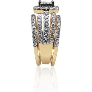 Conjunto de Anillos de Boda con Diamantes Ornaatis, Oro Amarillo de 14k, Corte Princesa, Halo, Joyería de Compromiso y Boda para Mujer, Diseño Geométrico - Product Image 2