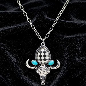 Collier bohème occidental avec pendentif goutte d'eau, motif têtes de <span class=keywords><strong>taureau</strong></span> et échiquier, bijou chic pour femme au quotidien - Product Image 5