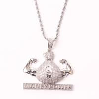 Dollar US Money Power Pendentif Collier et Pendentif Chaîne Cubaine Gratuite Couleur Or Cubique Zircone Hommes Hip Hop Bijoux pour Cadeau