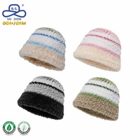 Sombrero de Pescador Personalizado con Rayas y Pelaje Sintético de Pelo Largo, Banda de Color, Estilo Y2K, Venta al por Mayor para Festivales