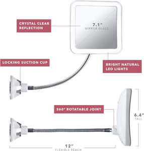 Miroir de maquillage éclairé à col de cygne rotatif à 360 ° pour salle de bain Miroir <span class=keywords><strong>grossissant</strong></span> flexible rechargeable 10x avec 3 lumières LED - Product Image 3