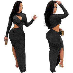 <span class=keywords><strong>ชุด</strong></span>เดรสงานปาร์ตี้สำหรับผู้หญิงคอกลมแขนยาว<span class=keywords><strong>ชุด</strong></span>ราตรีสีดำล้วนผ้าโปร่งมีรูระบายออกมาใหม่ฤดูใบไม้ร่วง - Product Image 5