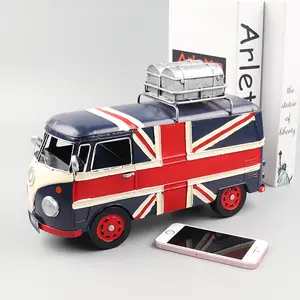 Melhor Venda Vintage Ferro Viagem Britânico Bus Modelo Atacado Handmade Retro Veículo Artesanato Ornamento Metal Artesanato Bus Modelo de Carro