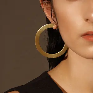 18K Gold Plated Stainless Steel Jewelry Large Thin Round Circle Shiny Hoop Earrings EEF1018-G1