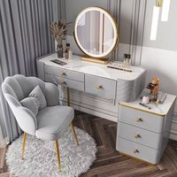 Coiffeuse Moderne de Luxe en Bois Durable avec Lumières LED, Grande Capacité de Rangement pour Appartement, Chambre, Armoire, Chaise et Coiffeuse à Maquillage