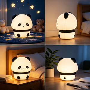 Lampe LED RGB en silicone en forme de panda OEM, multi-modes, éclairage RGB, rechargeable par USB, 20 lm, 1200 mAh, lampe de chevet pour chambre d'enfant - Product Image 1