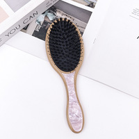 Brosse à cheveux en bois à poils naturels de bambou, personnalisable avec étiquette privée, plaque en acétate de cellulose, coussin d'air, vente chaude