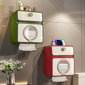 Wall Mounted Toilet Paper Holder Rectangular Waterproof No Drilling Tissue Box Bathroom Storage With Mirror Cover - Product Image 1
