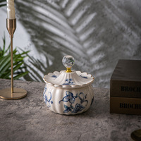 Boîte de rangement de bijoux vintage en céramique pour décoration de mariage avec couvercle petits récipients floraux en porcelaine avec couvercle