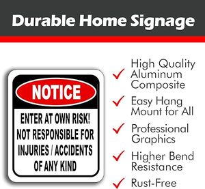 โปรดทราบ ห้ามเข้าโดยต้องรับความเสี่ยงด้วยตนเอง ไม่รับผิดชอบต่อการบาดเจ็บหรืออุบัติเหตุ ป้ายเตือนความปลอดภัย ป้ายเตือนความปลอดภัย - Product Image 2